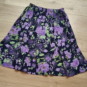 Dressbarn A-Line Skirt in Purple and Green Floral,  Plus Size 18W Floral Skirt